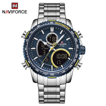 NAVIFORCE muški sportski sat – originalni luksuzni ručni sat od nehrđajućeg čelika, vodootporan model u vojničkom stilu s dvostrukim prikazom