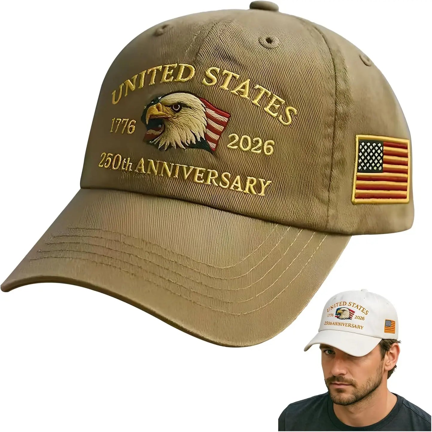 1pc United States 250th Anniversary Baseball Caps for Women,Washed Retro Design,Handmade Embroidery Hat for Parties,Adjustable