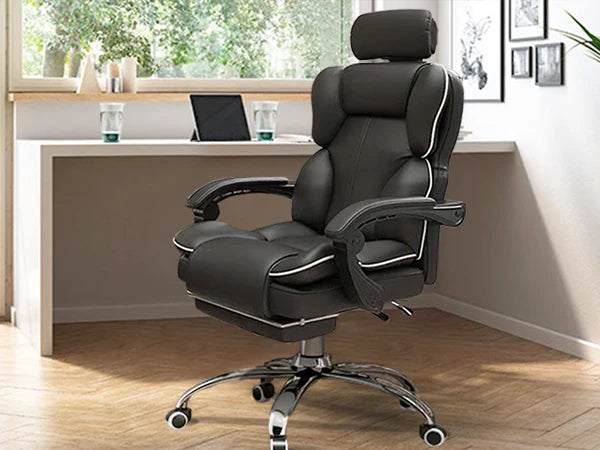 Ergonomic Office Chair High Back with Adjustable Lumbar Support, Reclining Desk Chair with Retractable Footrest, Comfortable Home Office Chair