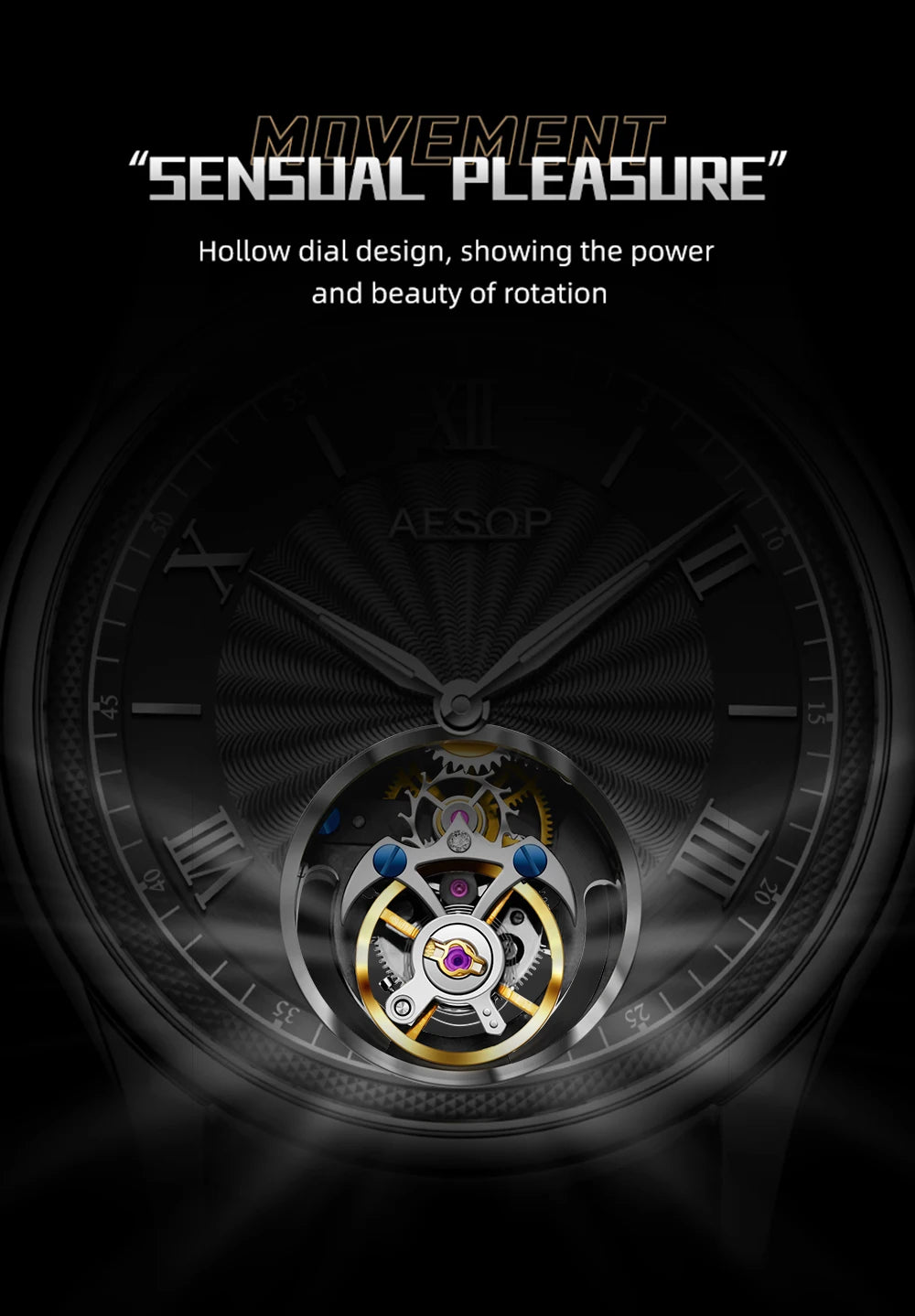 AESOP Mens Mechanical Wristwatches Flying Tourbillon Movement Skeleton Watch for Men Man Luxury Clocks Real Tourbillon Watch
