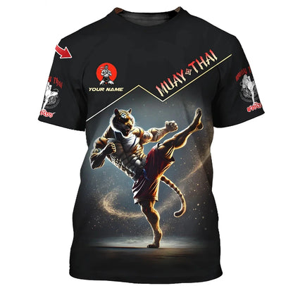 Camiseta gráfica nueva y moderna de Muay Thai para hombre, con estampado 3D de tigre y dragón, nombre personalizado, estilo único, camiseta de verano para gimnasio y fitness