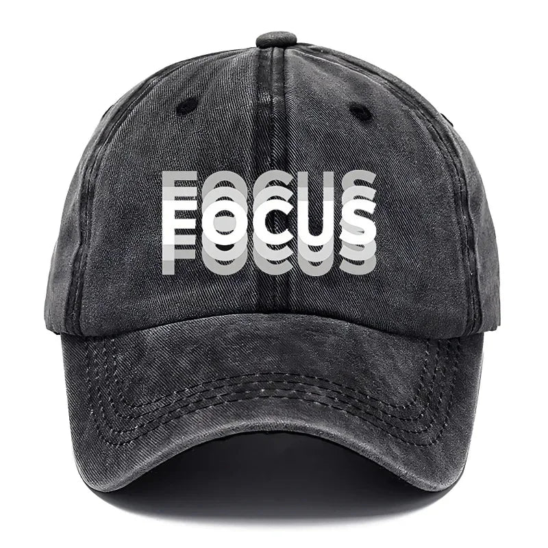 Gorra de béisbol de estilo clásico ajustable de algodón lavado con estampado FOCUS, gorra deportiva tipo «pico de pato» para hombre y mujer