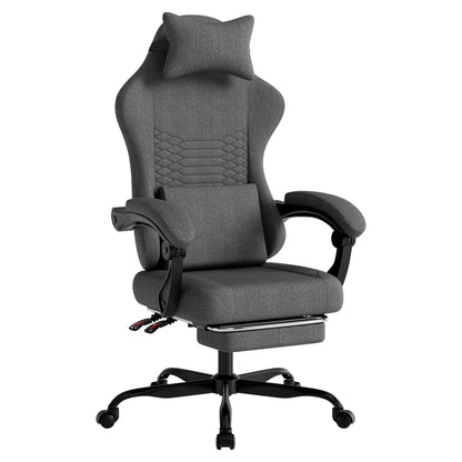 Dark Gray Fabric Gaming Chair Ergonomic Racing Office Chair with Massage, Footrest, Adjustable Headrest & Lumbar Support for PC Gaming