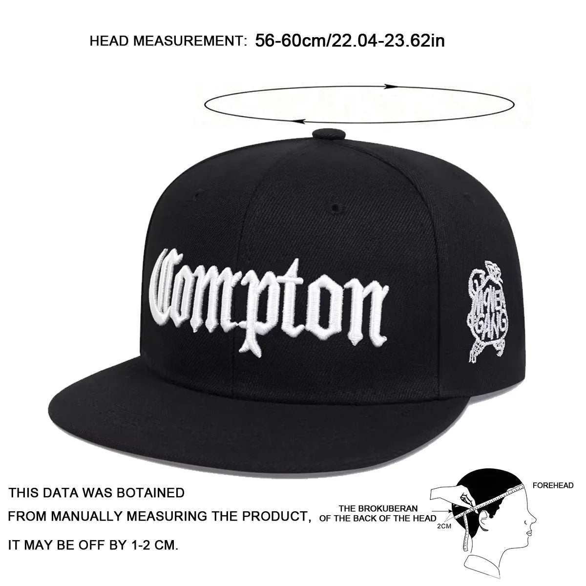 Cappellini unisex Compton con ricamo in stile hip-hop, per primavera e autunno, da esterno, regolabili, sportivi, casual, da baseball, con protezione solare