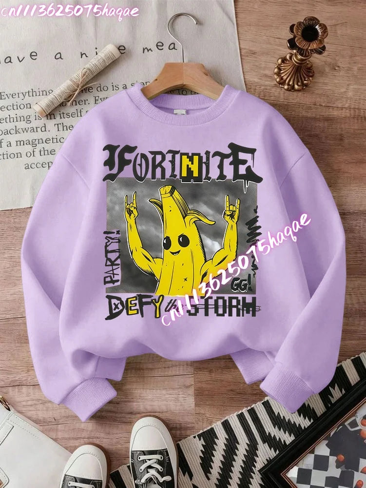 Sweat-shirts Fortnite novos para criança, hoodie com estampado de personagem de jogo em estilo cartoon, camisolas casuais de outono para criança, roupa de inverno para bebé menino
