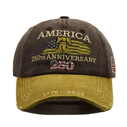 1pc United States 250th Anniversary Baseball Caps for Women,Washed Retro Design,Handmade Embroidery Hat for Parties,Adjustable