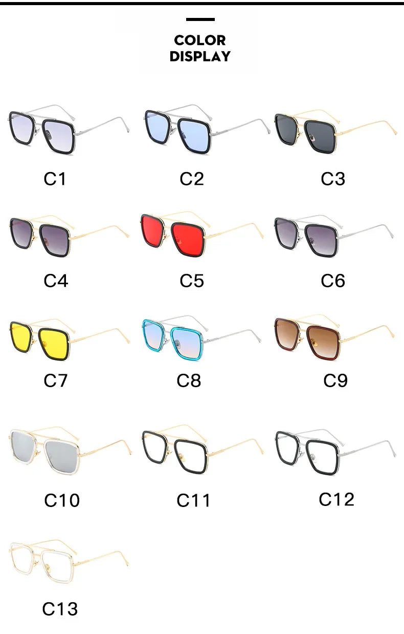 Sun Glasses Fashion Square frame Tony Stark Style Women Sunglasses Men Square Brand Design Sun Glasses Oculos Retro Male Iron