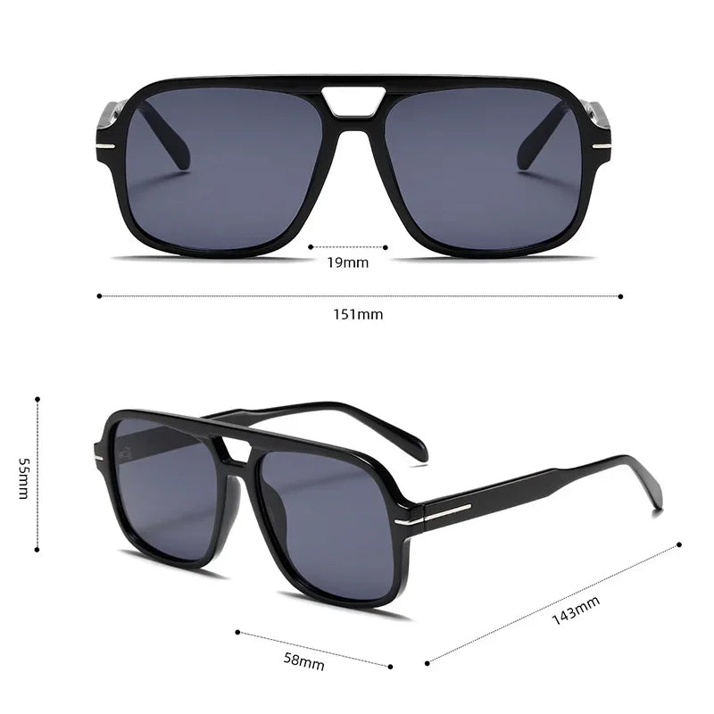 3507 Double Bridge Square Fashion Sunglasses - UV400 Vintage Pilot Style Shades, Retro Classic Sun Glasses for Men Women 411240