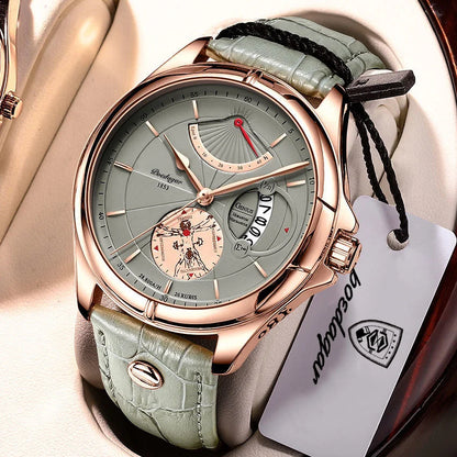 Montre-bracelet à quartz POEDAGAR pour homme – Style business, luxe, étanche, lumineuse, avec affichage de la date et bracelet en cuir – Montre élégante pour homme