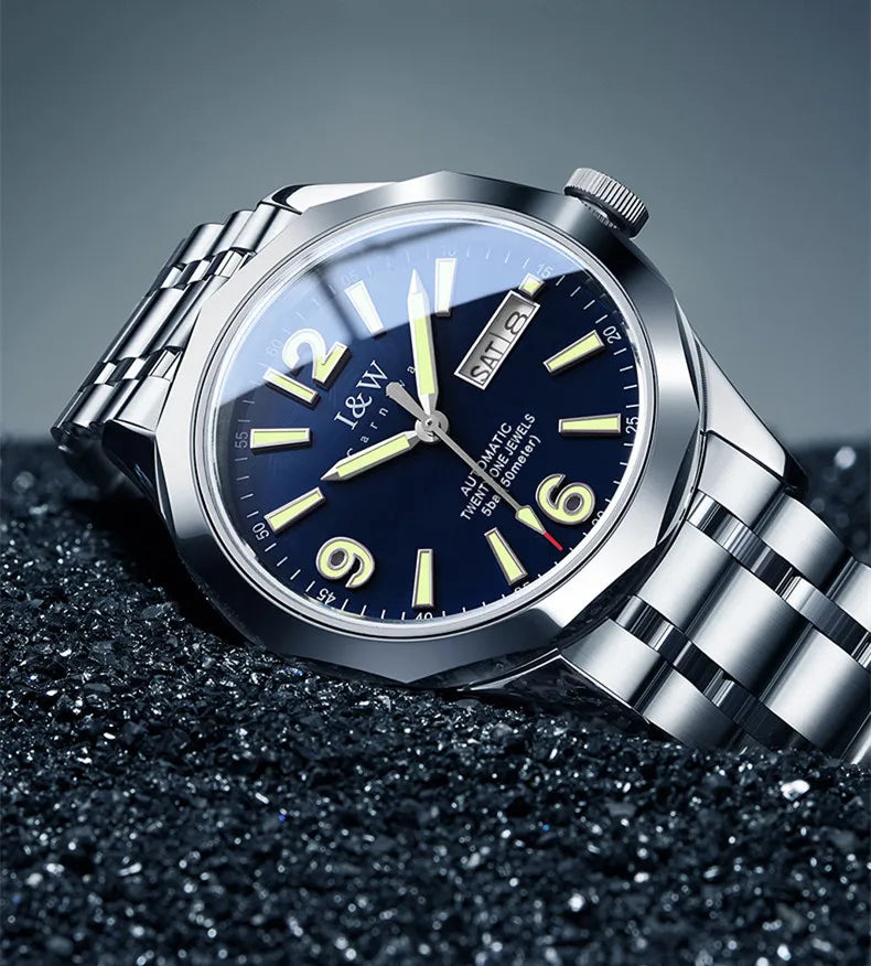 Prabangus mechaninis vyriškas laikrodis „Reloj CARNIVAL“ iš volframo, su automatiniu mechanizmu „MIYOTA 8205“, atsparus vandeniui.