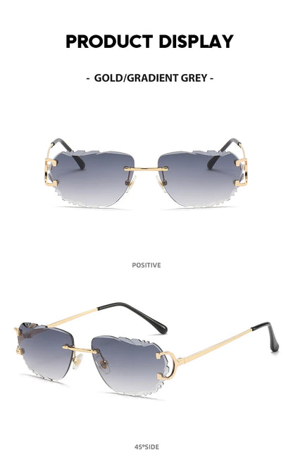 Retro Sunglasses For Men And Women High-End Frameless Fashion UV400 Irregular Cut Lenses Women Sun Glasses