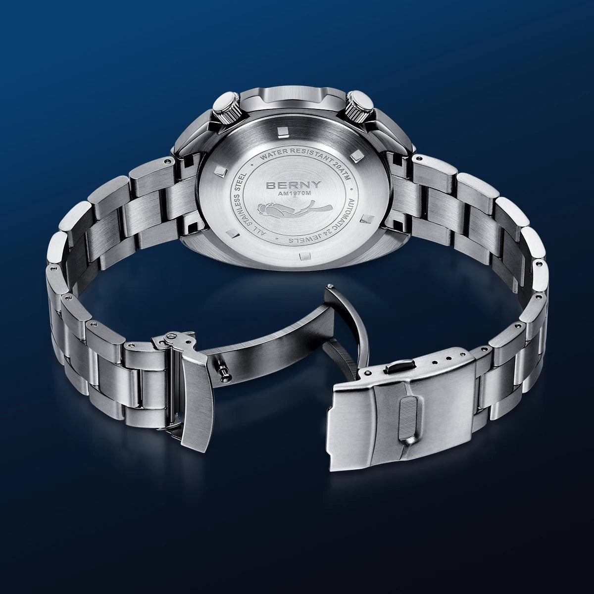 BERNY 20ATM Diver Watch For Men Mechanical Miyota 8215 Sapphire Sports Diving Luminous Anti-collision Crown Dual Crown Men Watch