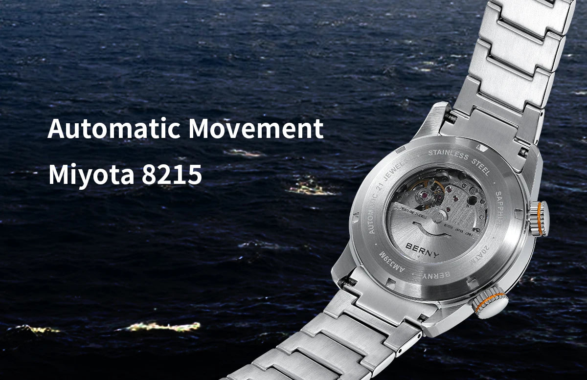 BERNY Automatic Dive Watch for Men Super Luminous 20ATM Diver Wristwatch Original Top Sapphire Swim Sport Mechanical Male Watch