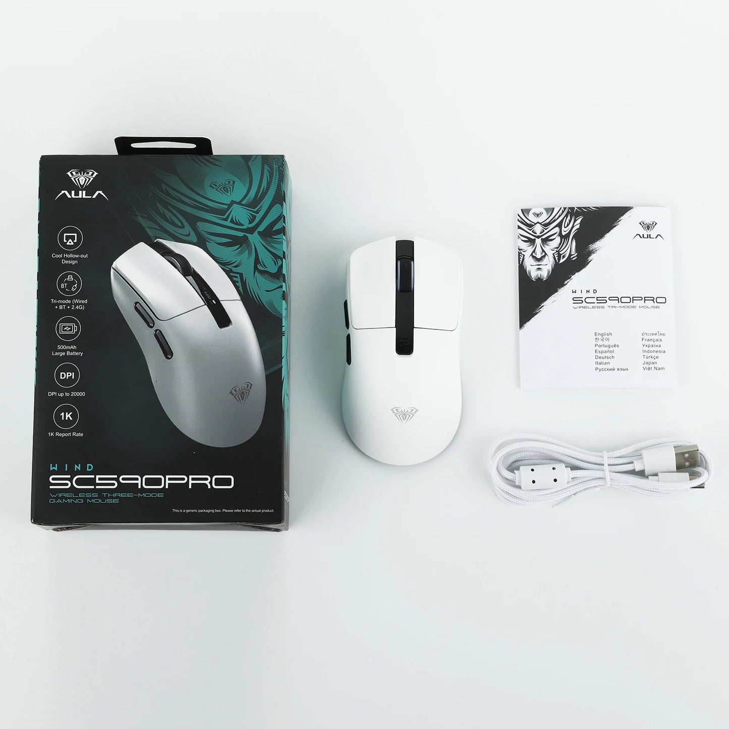 AULA SC590 PRO Wired/Bluetooth/2.4GHz Wireless Gaming Mouse 20000 DPI & PAW3311 Sensor with 1000 Polling Rate for Win/Mac/Gaming