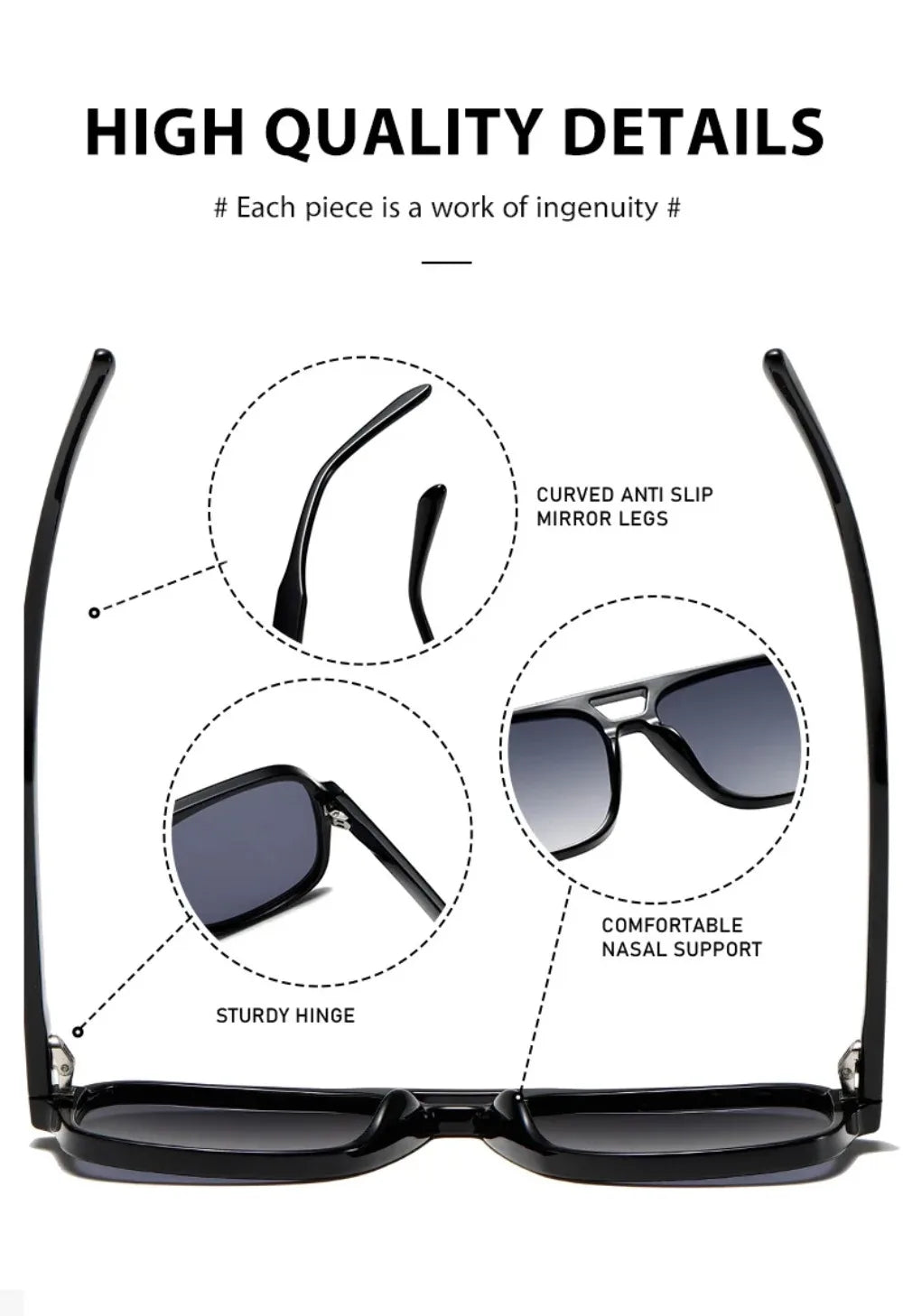 3507 Double Bridge Square Fashion Sunglasses - UV400 Vintage Pilot Style Shades, Retro Classic Sun Glasses for Men Women 411240