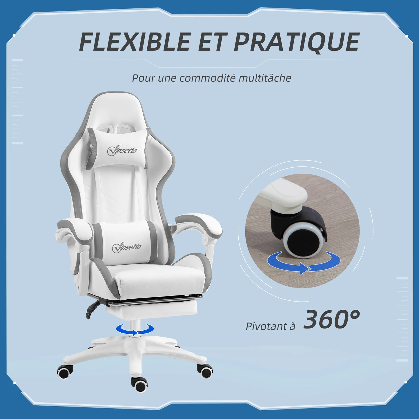 Ergonomic Gaming Chair with Footrest, 135° Reclining Backrest, Lumbar Support, Adjustable Height, Comfortable Racing Style Gaming Chair