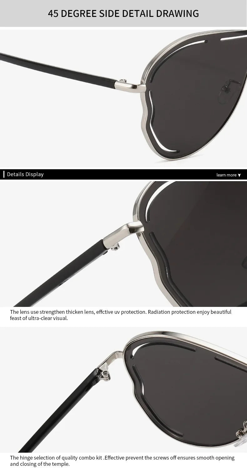 Oversized One-Piece Pilot Sunglasses Women Big Frame Luxury Brand Butterfly Shaped Sun Glasses For Ladies Shield Eyewear Shades
