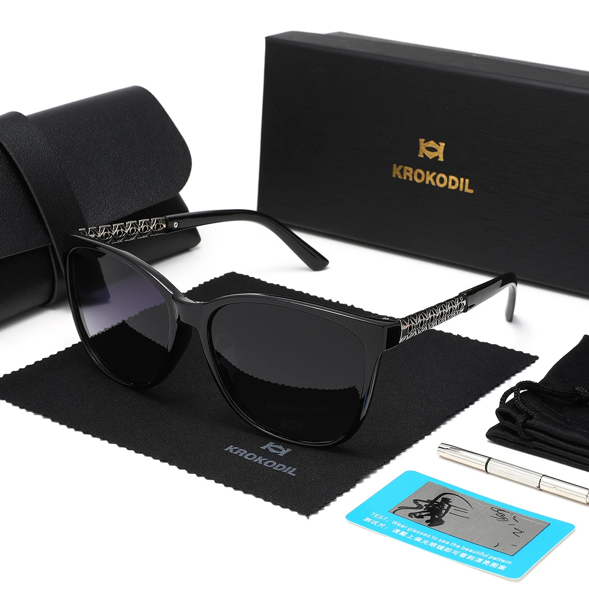KROKODIL Polarized Sunglasses for Women Fashion Square Sunglasses Unisex Frame UV400 Protection With Boxes Set