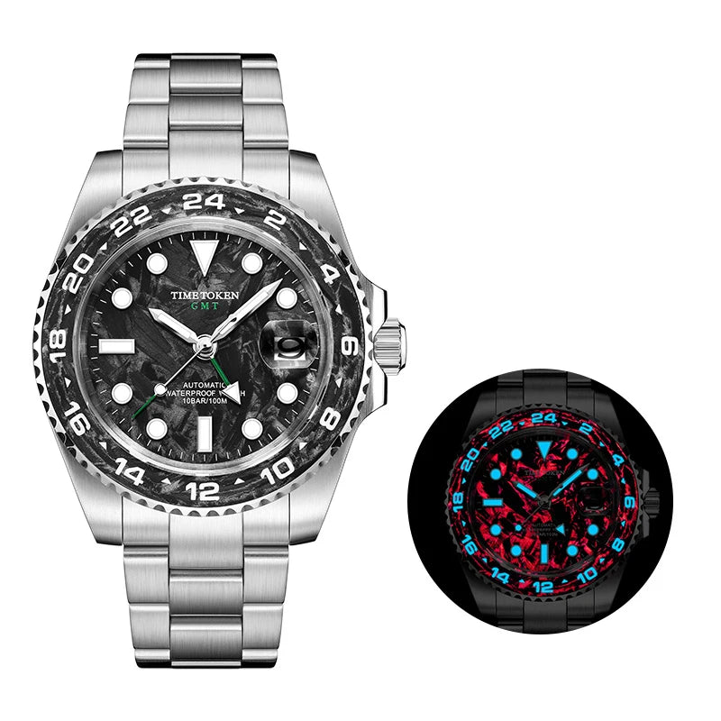 Carbon Fiber Watches Men 10Bar Waterproof Watch GMT Automatic Watches Luminous Calendar Diving Watch 41MM Watches for Man reloj