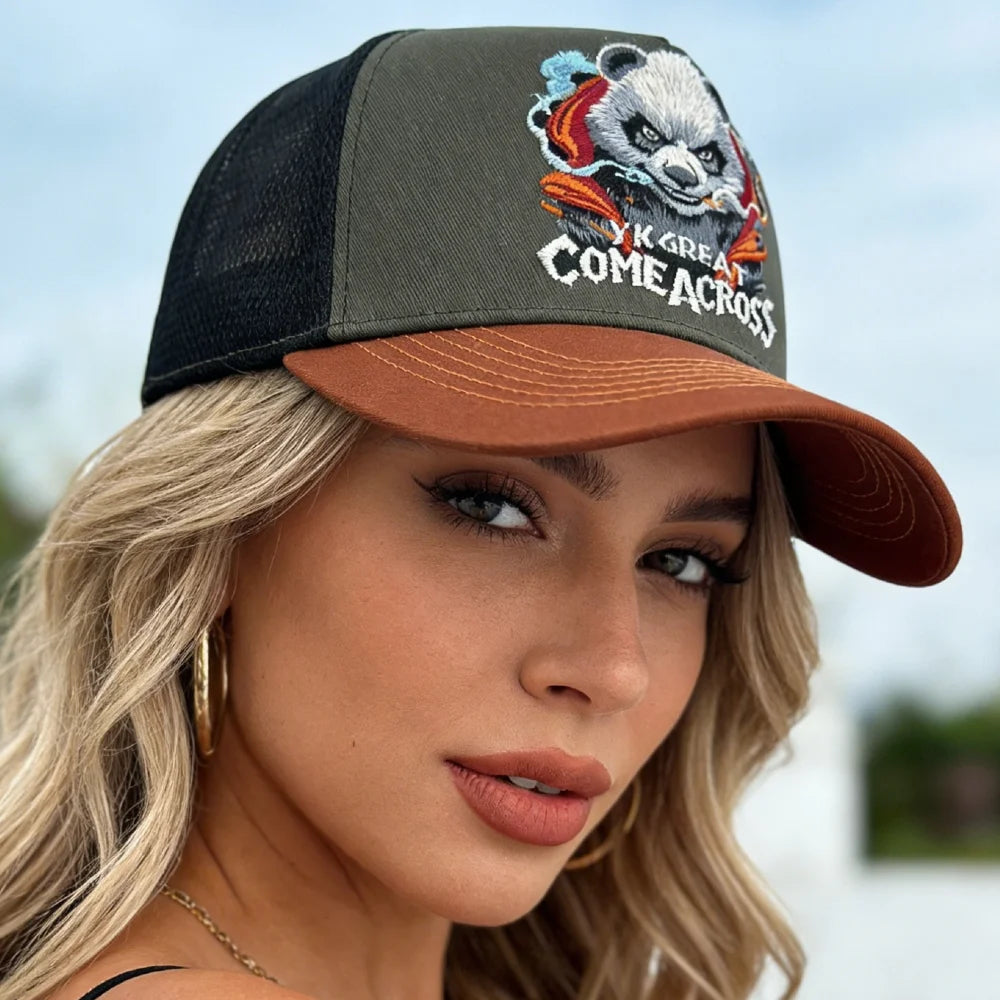 New Style Unisex Cool Panda Embroidered Baseball Cap Chic Trucker Hats For Men Women Breathable Streetwear Summer Outdoor Hat