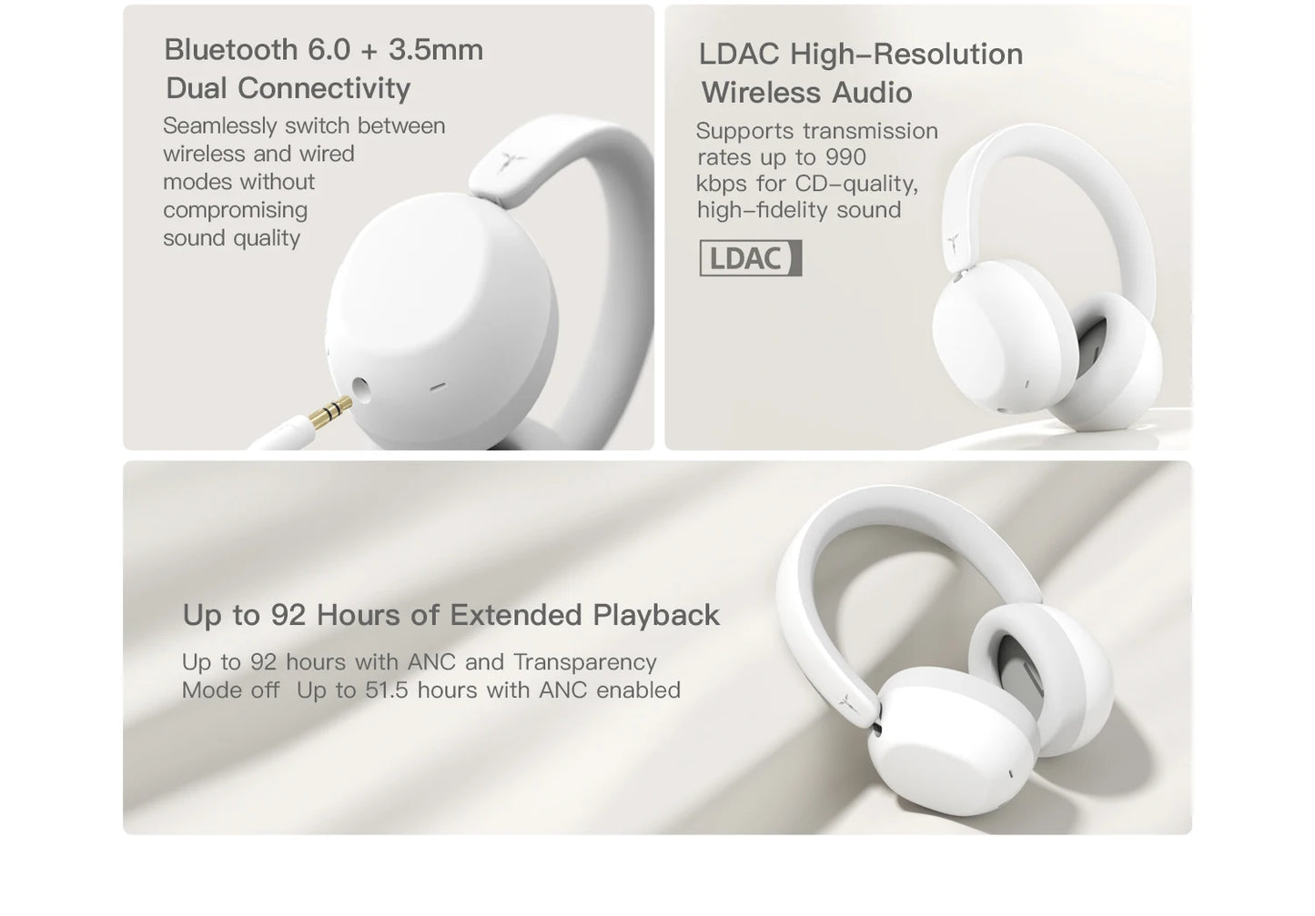 TANCHJIM RITA HiFi Bluetooth Headset Wireless/Wired LDAC ANC・ENC 40mm DMT5 Dynamic Driver Bluetooth 6.0 + 3.5mm Gaming Over-Ear