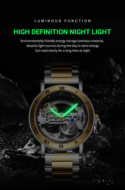 AKDPN Men's Watches Automatic Mechanical Stainless Steel Men's Wrist Watch Skeleton Automatic Watches for Man Watch Montre Homme