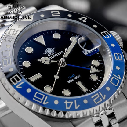 ADDIESDIVE 2024 Top Luxury Men GMT Quartz Wrist Watches Men's Business Sports Luminous 20Bar Waterproof Watch Gift Reloj Hombre