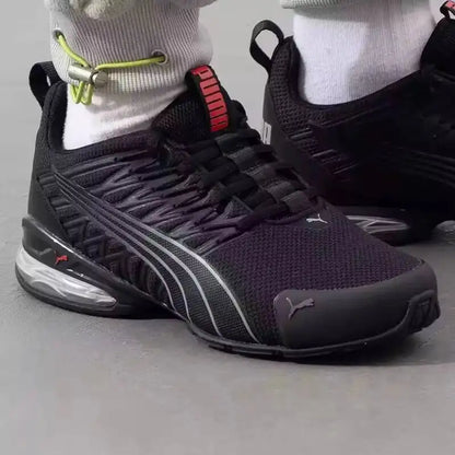 2026 PUMA 379601-01 Baskets de course en maille noires et rouges, avec coussin d'air respirant et amortissant, chaussures de sport décontractées unisexe