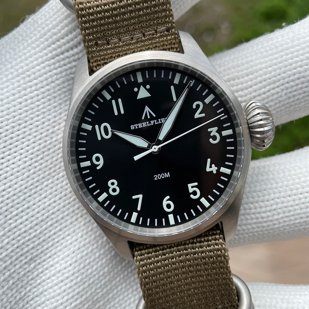 STEELFLIER Official SF743 Pilot VH31 Quartz Movement Big Onion Crown 200M Waterproof Sapphire Crystal Luxury Dive Luminous Watch