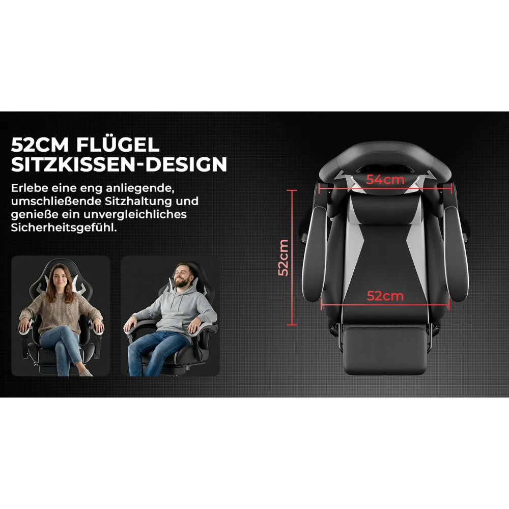 Ergonomic Gaming Chair with Lumbar Support, Adjustable Headrest, Footrest, Height Adjustable Office Gaming Chair for Adults