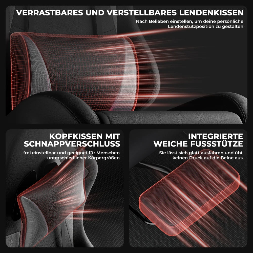 Ergonomic Gaming Chair with Lumbar Support, Adjustable Headrest, Footrest, Height Adjustable Office Gaming Chair for Adults