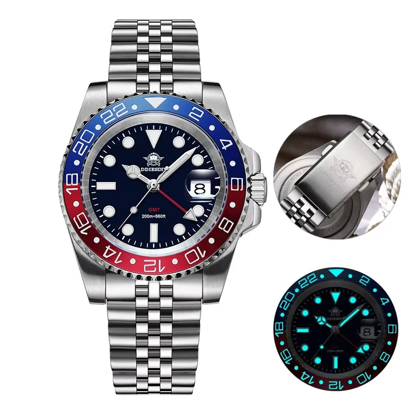 ADDIESDIVE 2024 Top Luxury Men GMT Quartz Wrist Watches Men's Business Sports Luminous 20Bar Waterproof Watch Gift Reloj Hombre