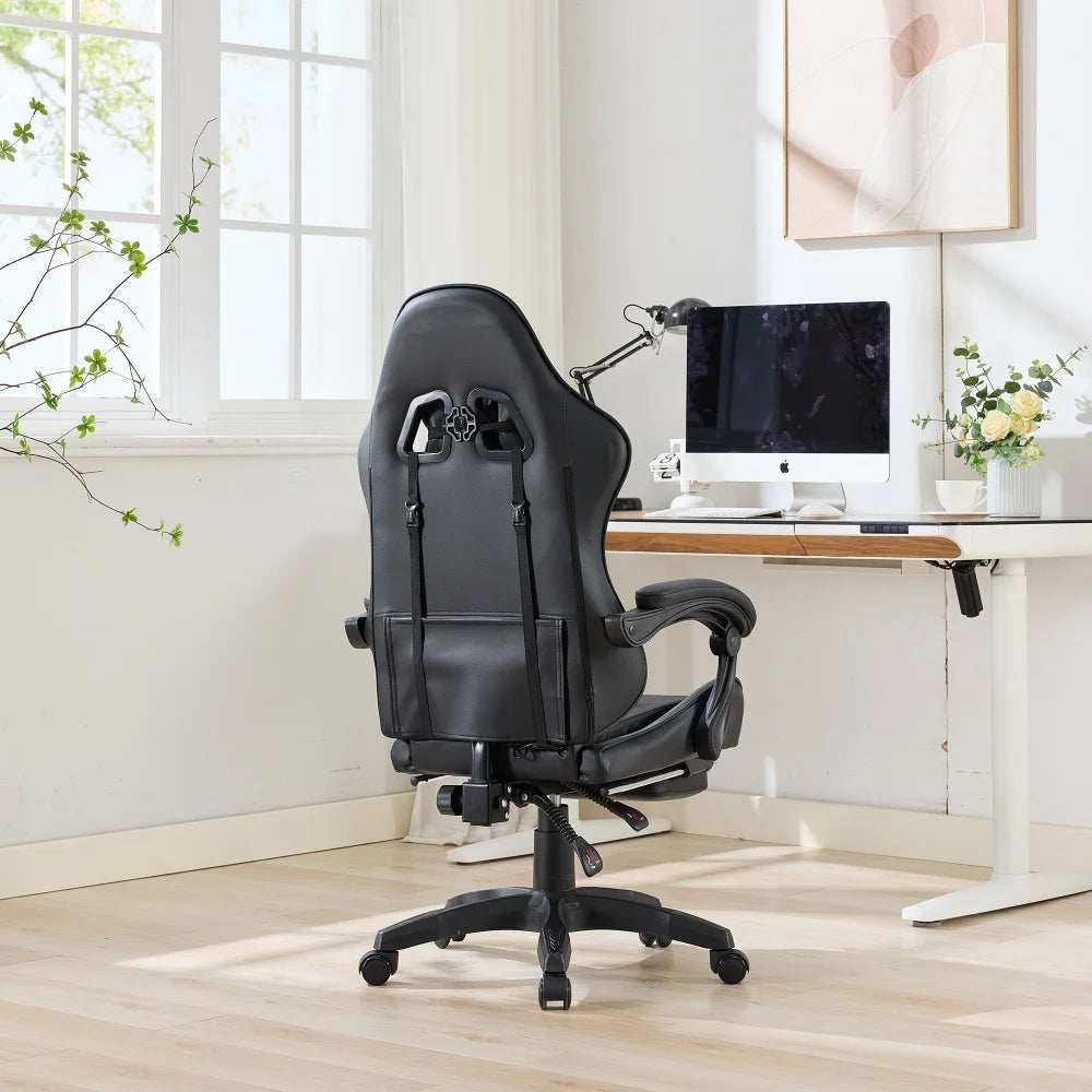 Ergonomic Rotating Gaming Chair, 360° Reclining Office Chair, Pivoting, Height-Adjustable, Footrest, Headrest
