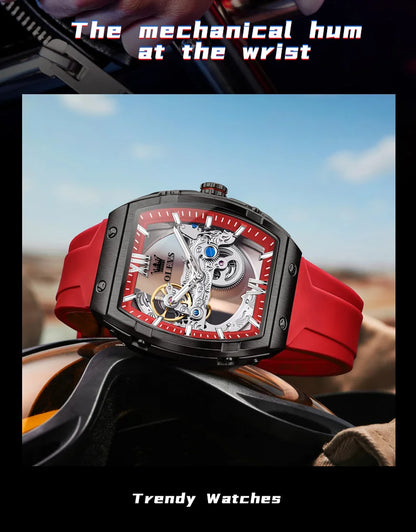 OLEVS 6779 Mens Watch Skeleton Mechanical Watch Fashion Business Sport Waterproof Luminous Silicone Strap Watches For Men