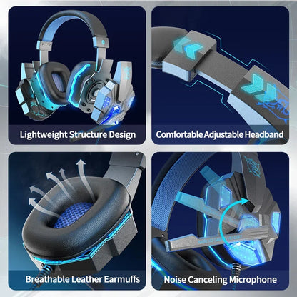 HOMEFISH SY830MV RGB Gaming Headset with Microphone – Wired Over-Ear Gaming Headphones for PC, PS5, Xbox & Nintendo Switch, Lightweight Esports Headset with 3D Surround Sound