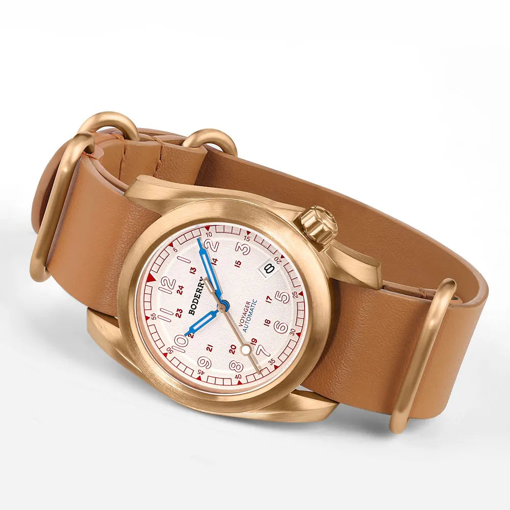 Boderry Field Watches Bronze Case Automatic Mechanical VOYAGER Watch Men's 100M Waterproof Clock Military Top Brand Wristwatch