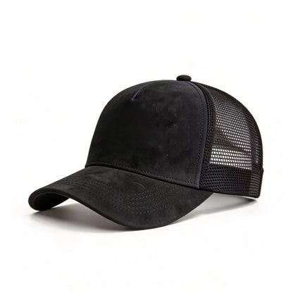 Sommer-Baseballkappe aus Netzstoff für Damen und Herren, einfarbige Wildlederkappe mit Aufnäher, Snapback-Kappe, lässige, atmungsaktive Unisex-Kappe im Street- und Hip-Hop-Stil, Trucker-Kappen