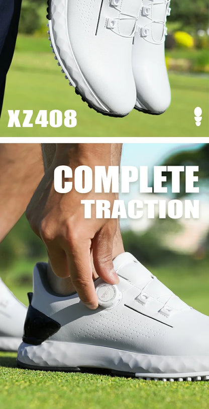 PGM Men's Golf Shoes, Comfortable Cushioned Sneakers with Knobs, Lace-Up, Waterproof and Anti-Slip, Height Increase XZ408