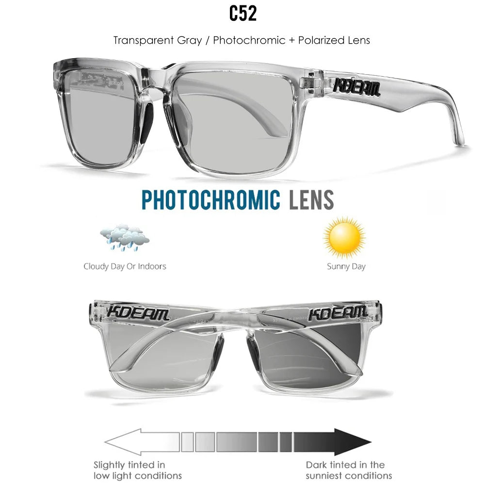 Kdeam 2026 High Quality Polarized Sunglasses for Men Transparent Gray Frame Fashion Unisex Outdoor Luxury Eyeglasses For Couple