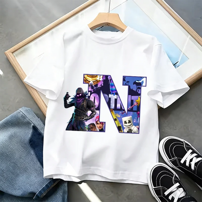 Fortnite A-Z Alphabet Print T Shirt Summer Kids White Clothing Popular Cartoon Game T Shirt Fashion Casual Short Sleeve Top Gift