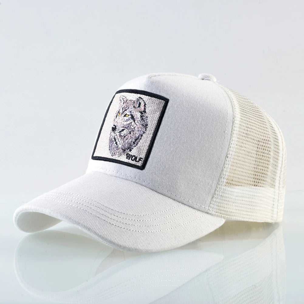 Модна бейзболна шапка с бродерия „Вълк“, Snapback, хип-хоп, Trucker, за мъже и жени, за външни дейности, дишаща шапка с козирка