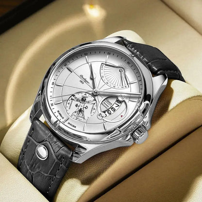 Montre-bracelet à quartz POEDAGAR pour homme – Style business, luxe, étanche, lumineuse, avec affichage de la date et bracelet en cuir – Montre élégante pour homme