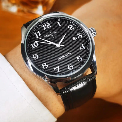 WINNER Men’s Watch – Classic, retro and elegant style – Automatic mechanical watch with date display – Luxury brand, steel case and leather strap