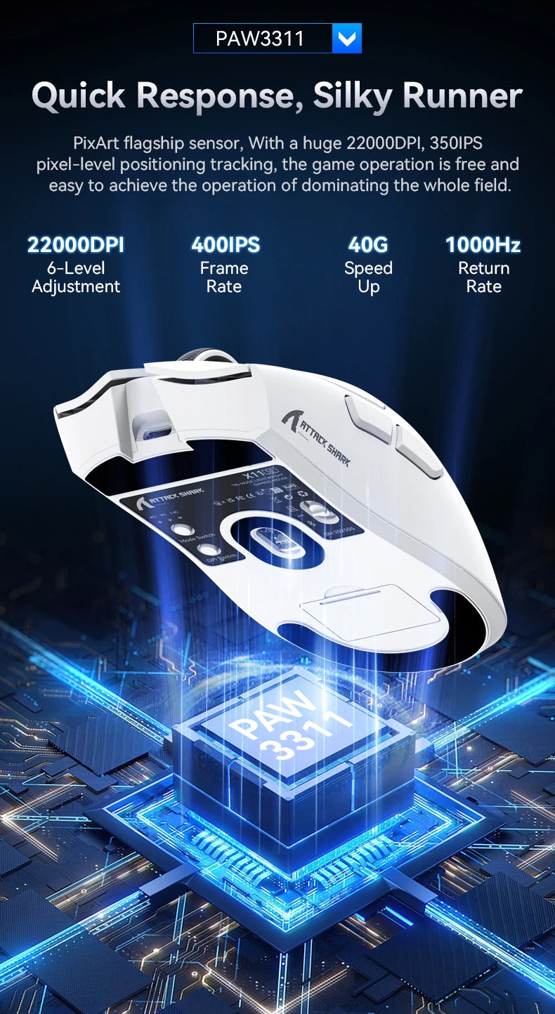 ATTACK SHARK X11 Gaming Mouse  and X11 SE Wireless Mouse 22000 DPI,PAW3311 Sensor,BT/2.4G/Wired,59g Lightweight,2000W Clicks