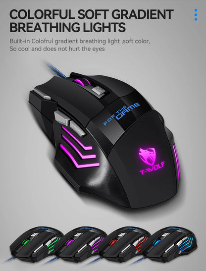 T-WOLF Wired Gaming Mouse 7-Button RGB Backlit Ergonomic Mechanical Mouse for PC Gamer