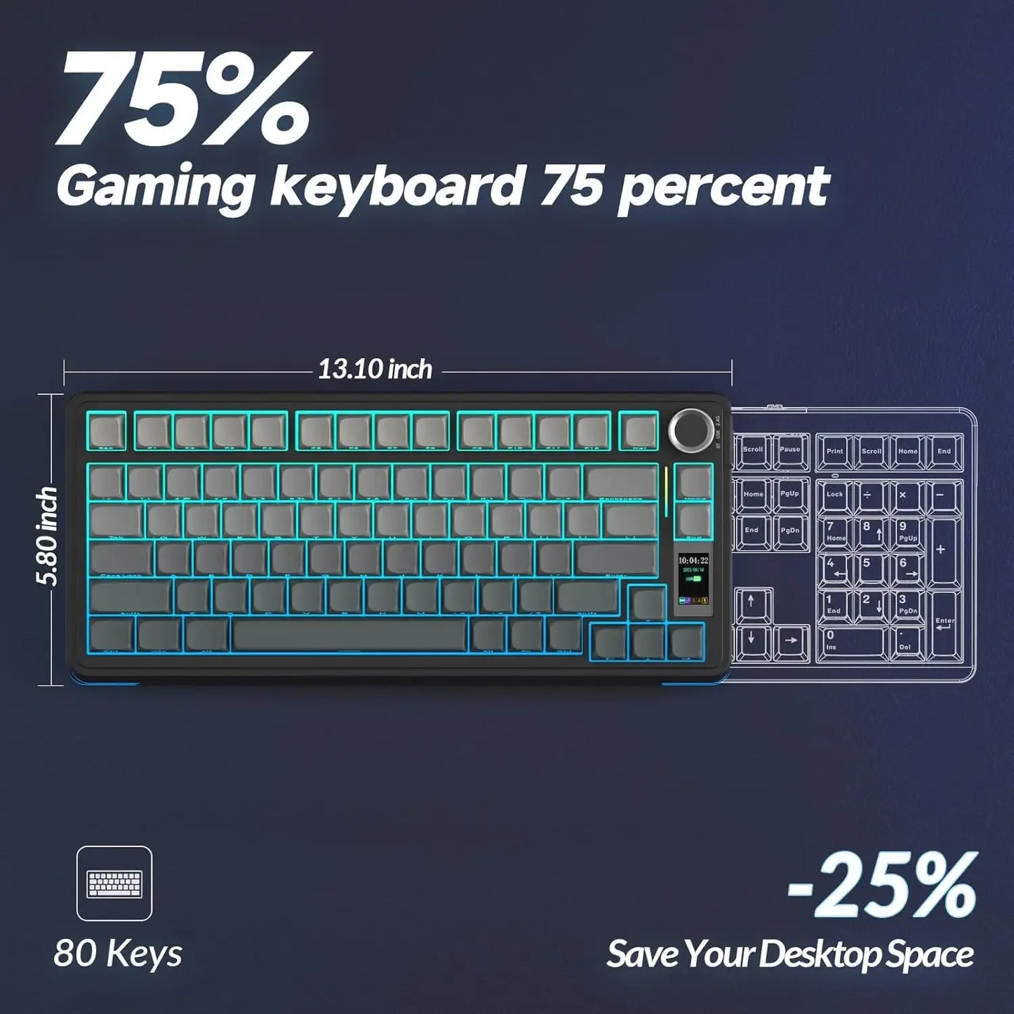 AULA S75 PRO Wireless Mechanical Keyboard with Screen Knob 75% Hot Swappable Gaming Keyboard with Pre-lubed Switches RGB Backlit