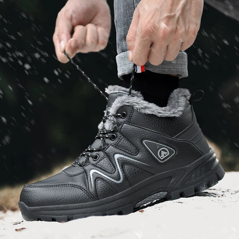 Bottes de neige pour hommes, bottines d'hiver chaudes et confortables pour l'extérieur, coupe haute, coupe-vent, antidérapantes, amortissantes, chaussures de randonnée en coton.