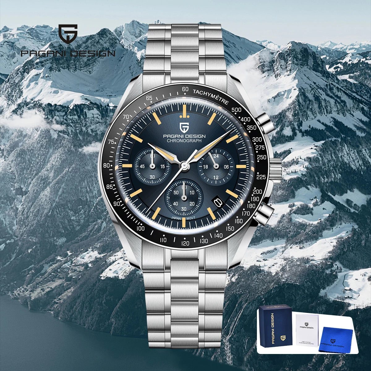 New PAGANI DESIGN Moon Men Watch Retro Luxury Quartz Watches For Men Stainless steel Sport waterproof Chronograph Man+With BOX