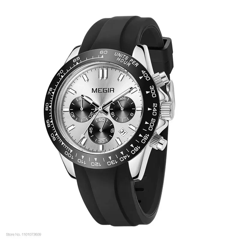 MEGIR men’s watch, luxury brand, quartz sports watch, stainless steel bracelet, water-resistant, chronograph, wristwatch