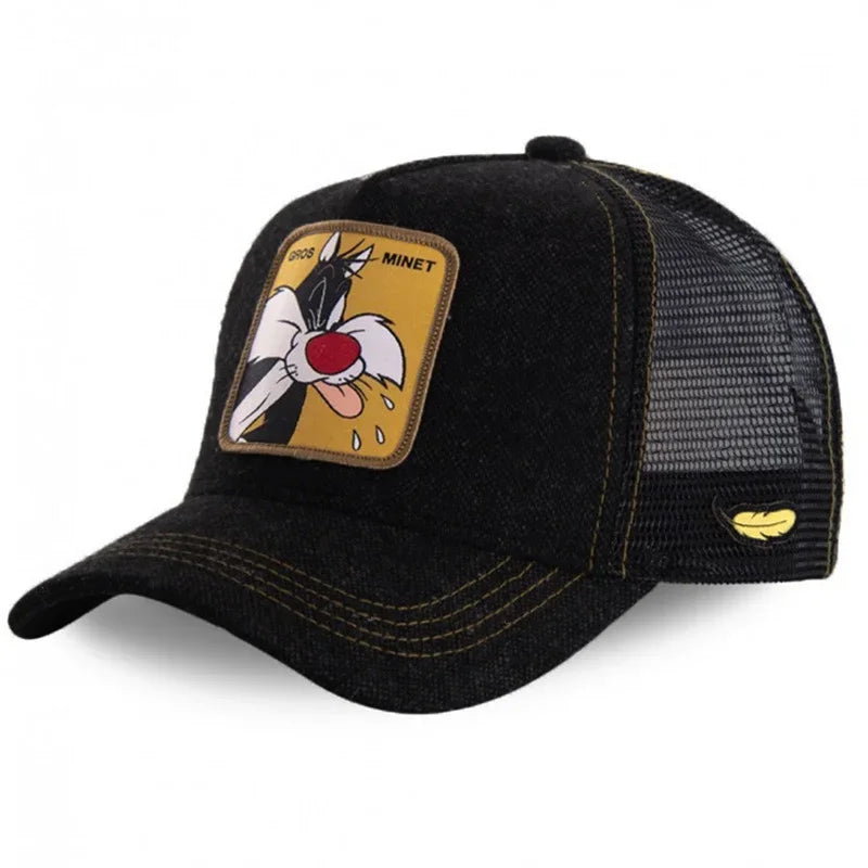 Cartoon Anime Trucker Cap Mesh Back Baseball Hat Adjustable Rabbit Mouse Cat Bird Embroidered Hip Hop Outdoor Sun Hat Boy Gifts